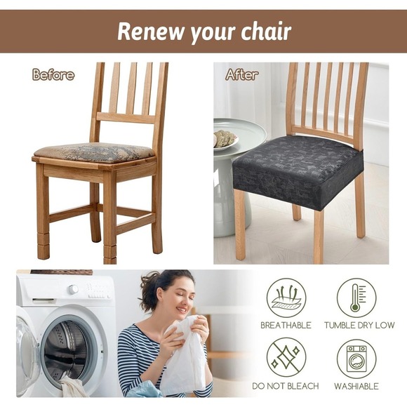 Set of 4 Black Diamond Pattern PU Leather Chair Seat Slipcovers - Picture 7 of 7